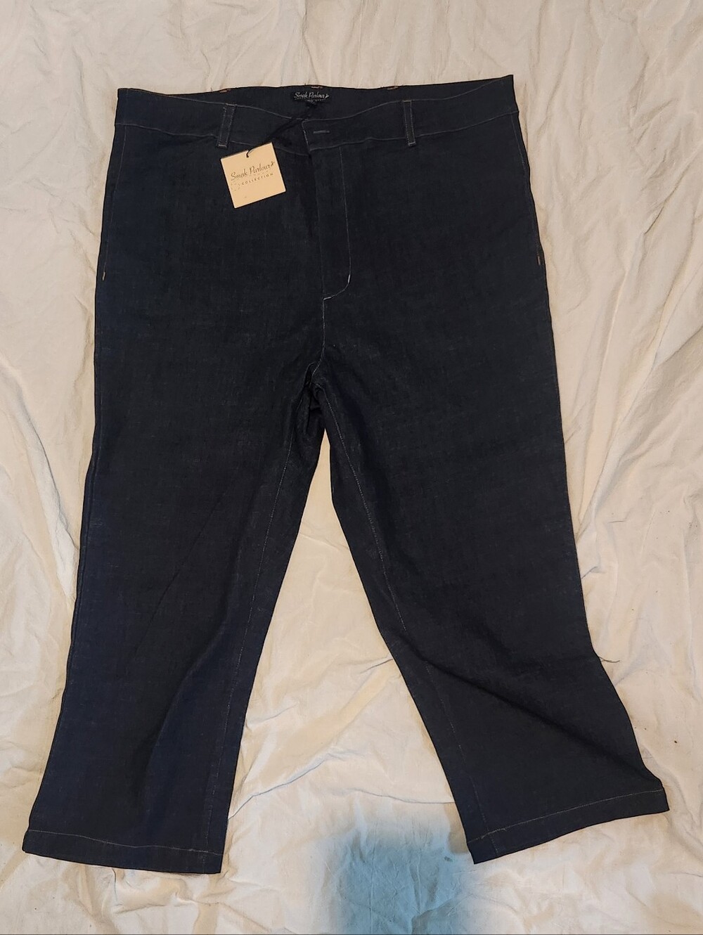 Smak Parlour Stretch Dark Denim Crop With Floral Pockets 2XL